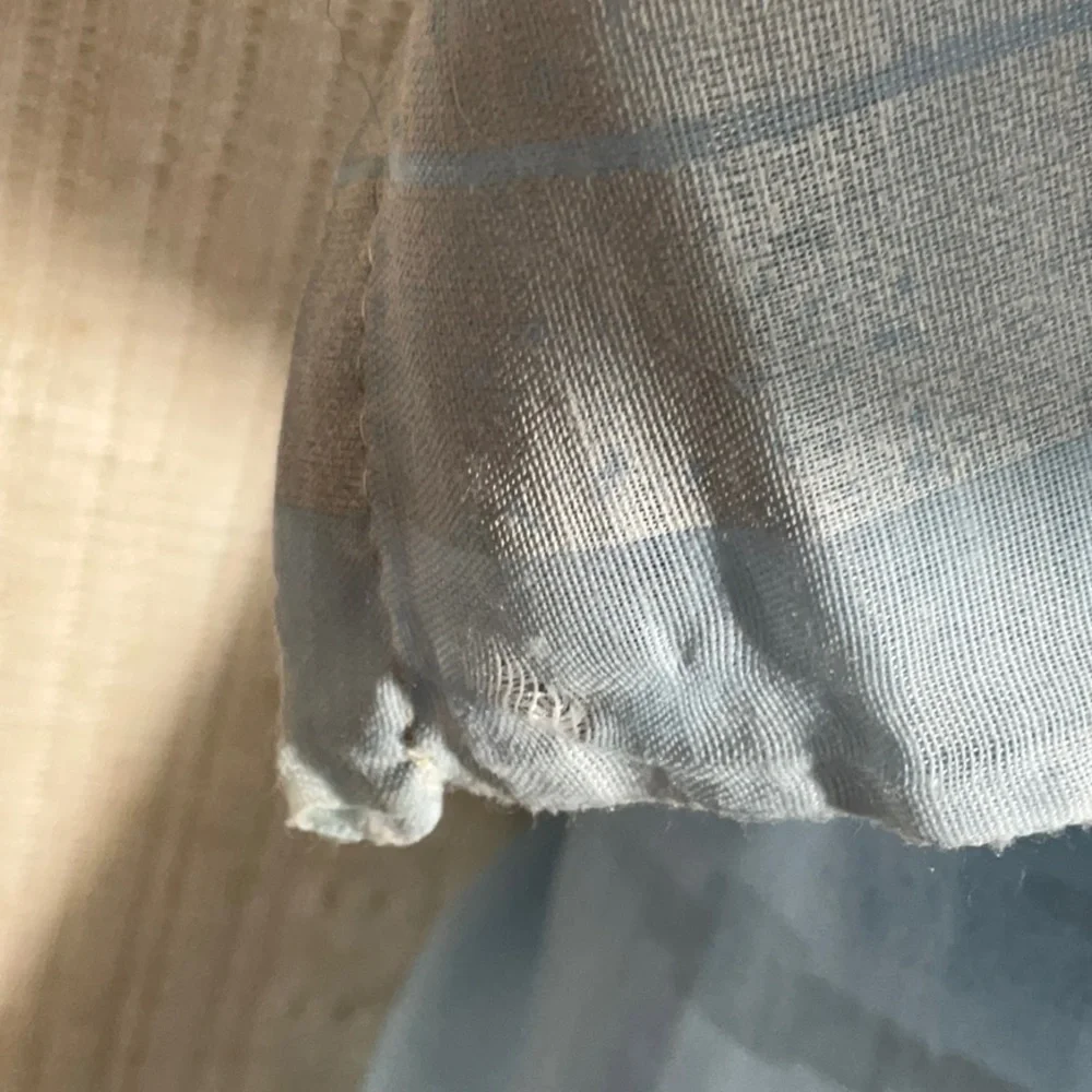 Vintage 70’s Fabric Blue & White Shower Curtain Trees & Clouds